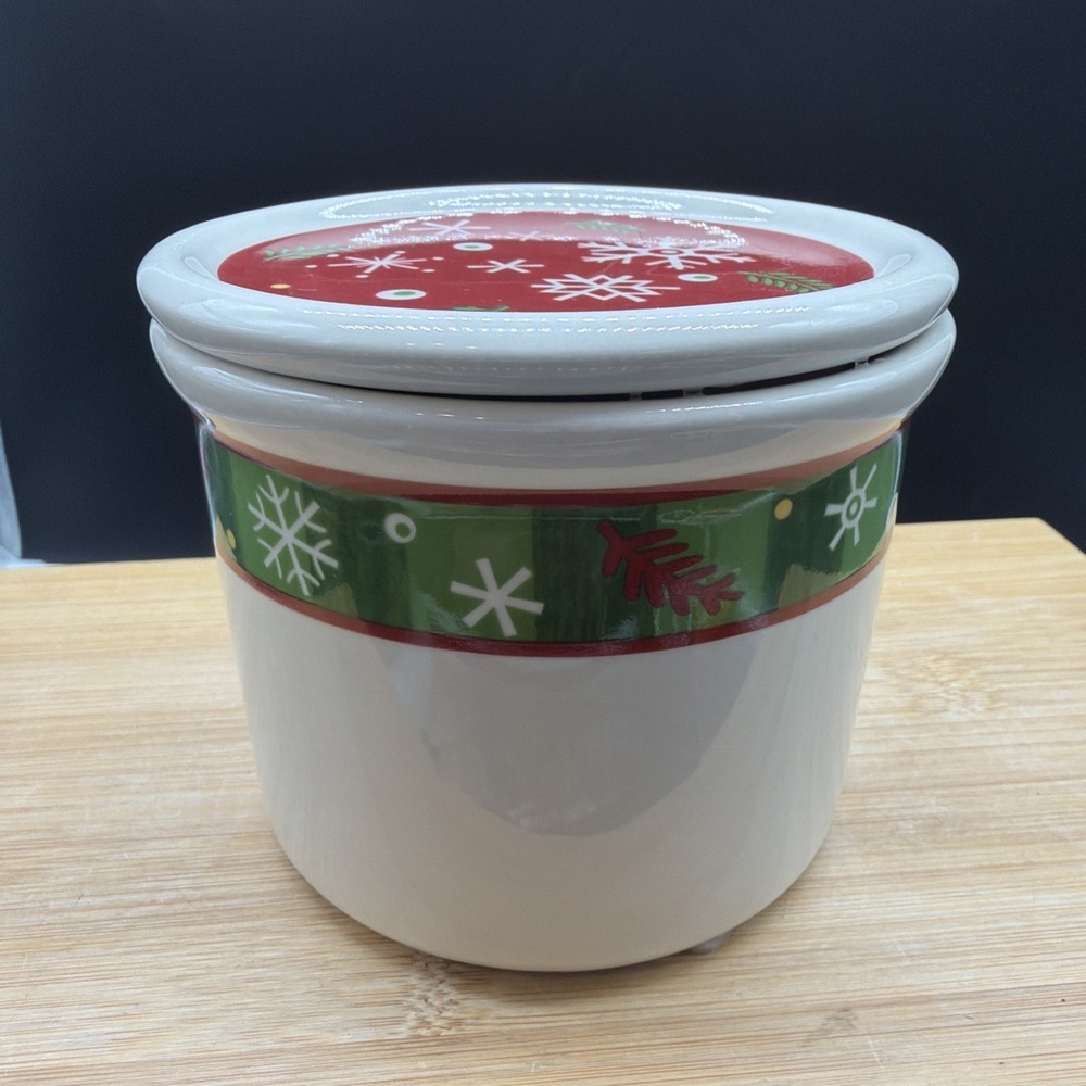 Longaberger Pottery Holiday One Pint Salt Crock & Lid